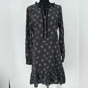 LOFT‎ BLACK & WHITE DRESS TIES AT COLLAR FULLY LINED LEFT SIDE ZIPPER NWOT